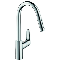 HANSGROHE - Mitigeur d'évier focus avec douchette - finition : chromé - hauteur du bec : 406 mm - longueur du bec : 220 mm | PROLIANS